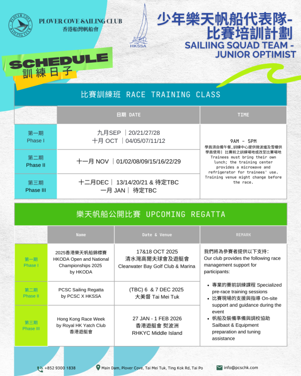 【2025 - 2026】少年樂天帆船代表隊 - 比賽培訓計劃 |  PCSC SAILIING SQUAD TEAM -  JUNIOR OPTIMIST：圖片 4